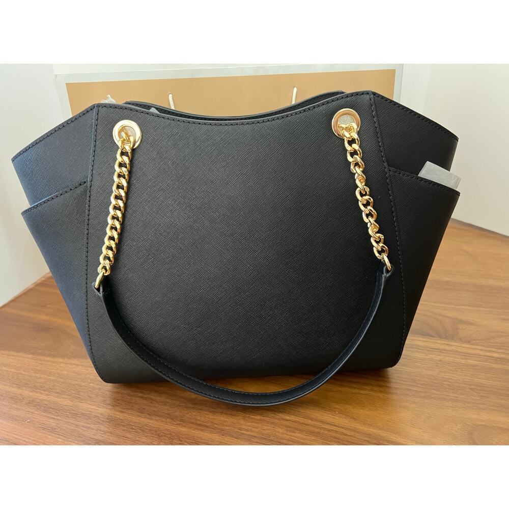 Michael Kors Jet Set Travel LG Chain Shoulder Tote Black Leather NWT - Picture 8 of 12